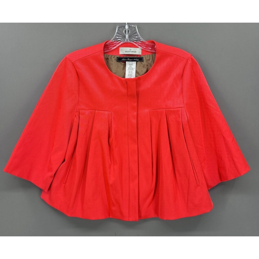 By Malene Birger Jacket Womens 36 Red Pink Sandro Pleated Swing 3/4 Sleeve Crop